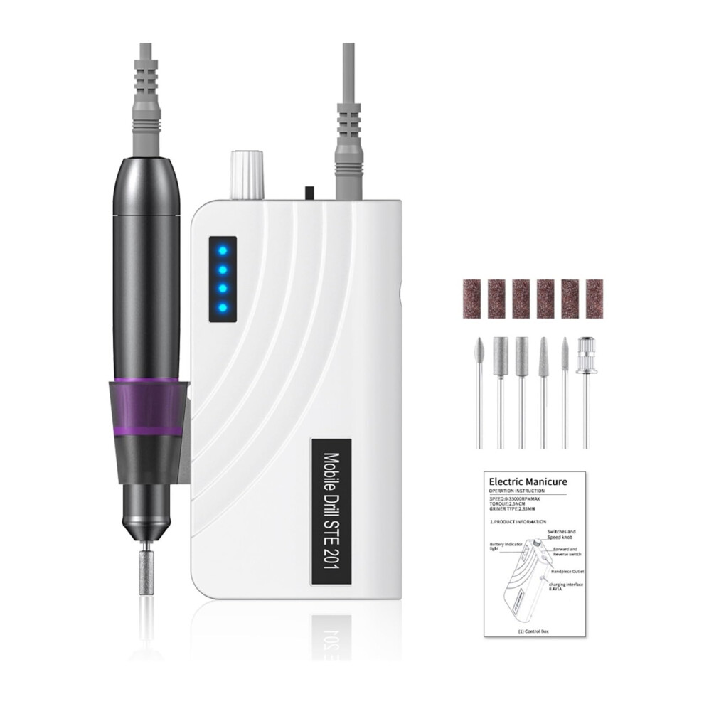Electric Nail Drill 35000RPM Rechargeable Low Noise for Acrylic and Gel Nails with LCD Display