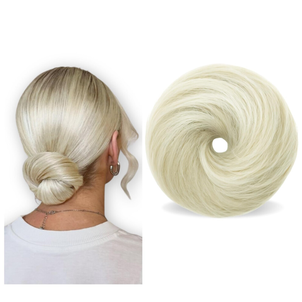 Platinum Blonde Human Hair Messy Bun Hairpiece with Natural Finish and Secure Hold for Women and Girls