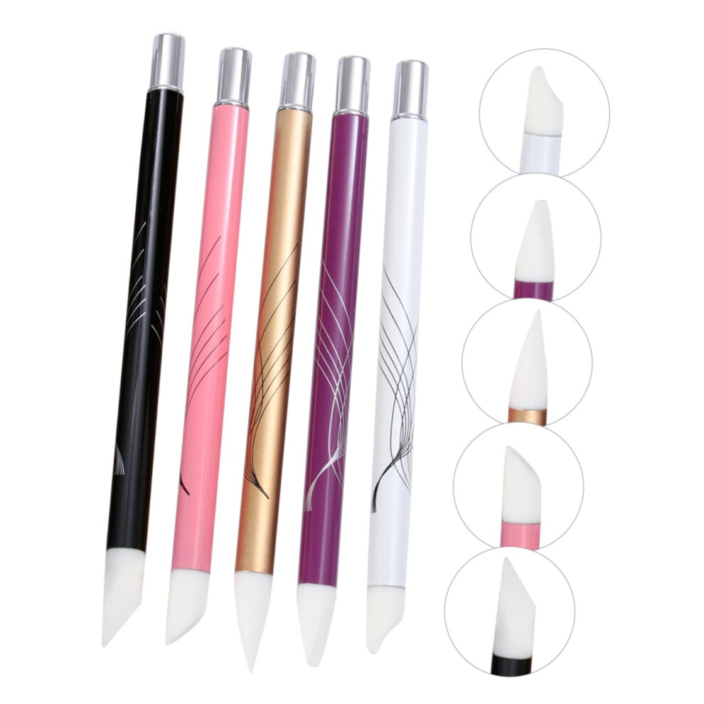 5Pcs Professional Nail Art Brush Set with Silicone Pens for Precision Liner and Detailing