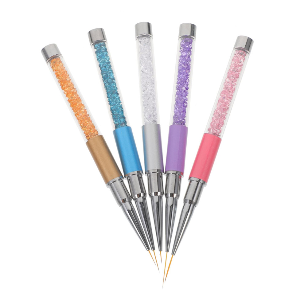5pcs Nail Art Pens Set with Diamond Handle, Fine Tip Detailing Tools for DIY Manicure and Salon Use