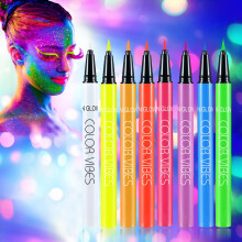 Waterproof UV Face Paint Set with 8 Neon Colors, LongLasting Glow Makeup Kit for Halloween Party