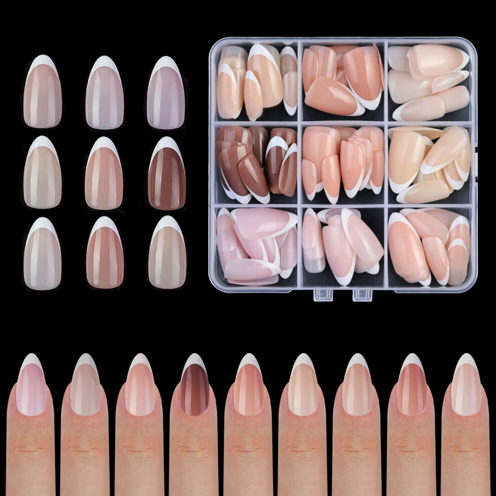White,Cream White French Tip Press On Nails Almond Shape Glossy Nude Salonready Acrylic False Nails