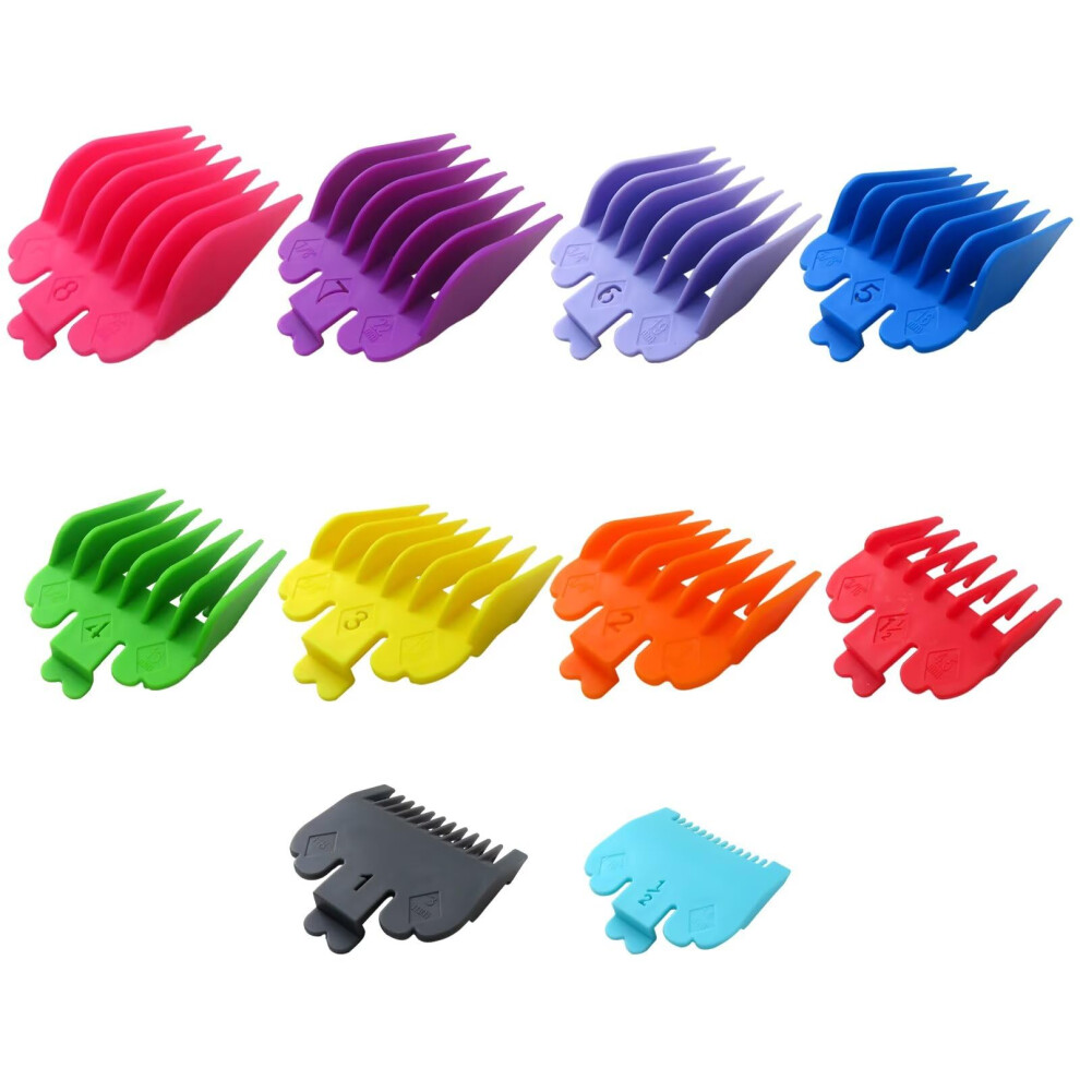 Clipper Guards Set 10pcs Color Coded Guide Combs 1/16 to 1 Inch Secure SnapOn Fit for Wahl