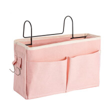 Bedside Storage Bag with Pockets for Bunk Bed Dorm Room Books Magazines Organizer (Pink)