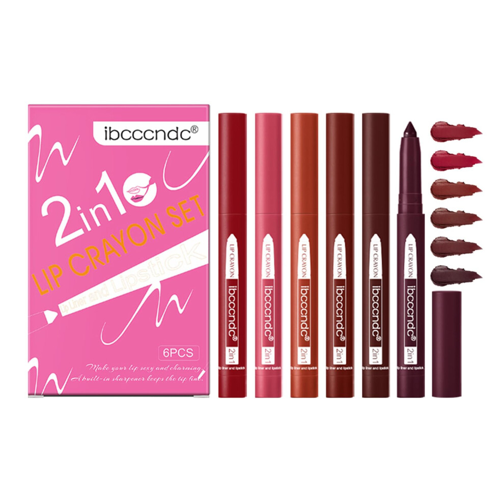 6x Matte Lip Liner Set with Sharpener, Long Lasting Waterproof Lip Pencils for Precise Definition