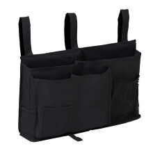 Bedside Storage Caddy Organizer with 8 Compartments, Hanging Bag for Items, Black
