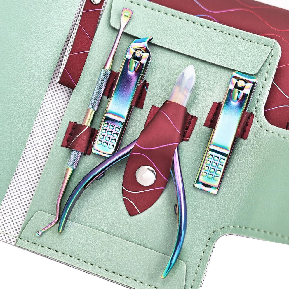 Manicure Pedicure Set with Stainless Steel Nail Clippers for Fingernail and Toenail Care in Leather Case