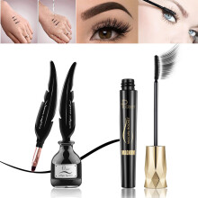 Mascara and Eyeliner Set Black Brown 4D Silk Fiber Waterproof LongLasting Volume Lengthening Kit