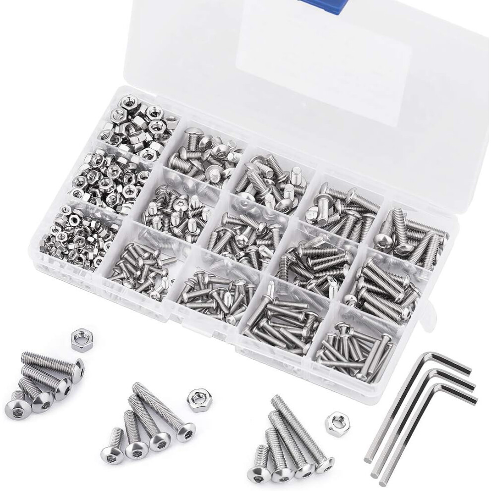 Screw Organizer With 500 Pieces Metric Screw Assortment, Hex Button Head Machine Screws, Corrosion & Weather Resistant, Heat Resistant, High 9173940909977