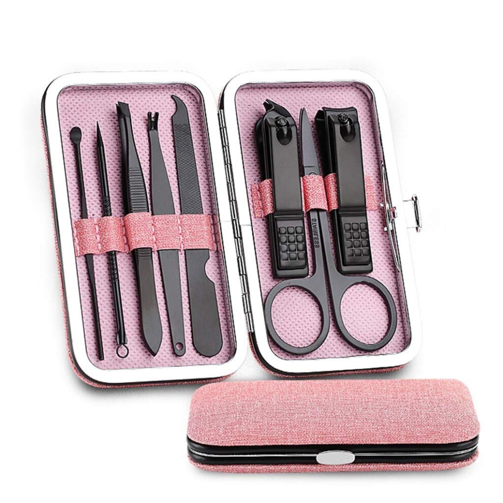 Professional Stainless Steel Nail Clippers Set 8pcs Manicure Pedicure Kit with Compact Storage Box Black