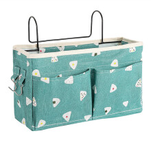 Bedside Hanging Storage Bag with Hook for Bunk Bed Books Magazines Phone Headphones Blue Print