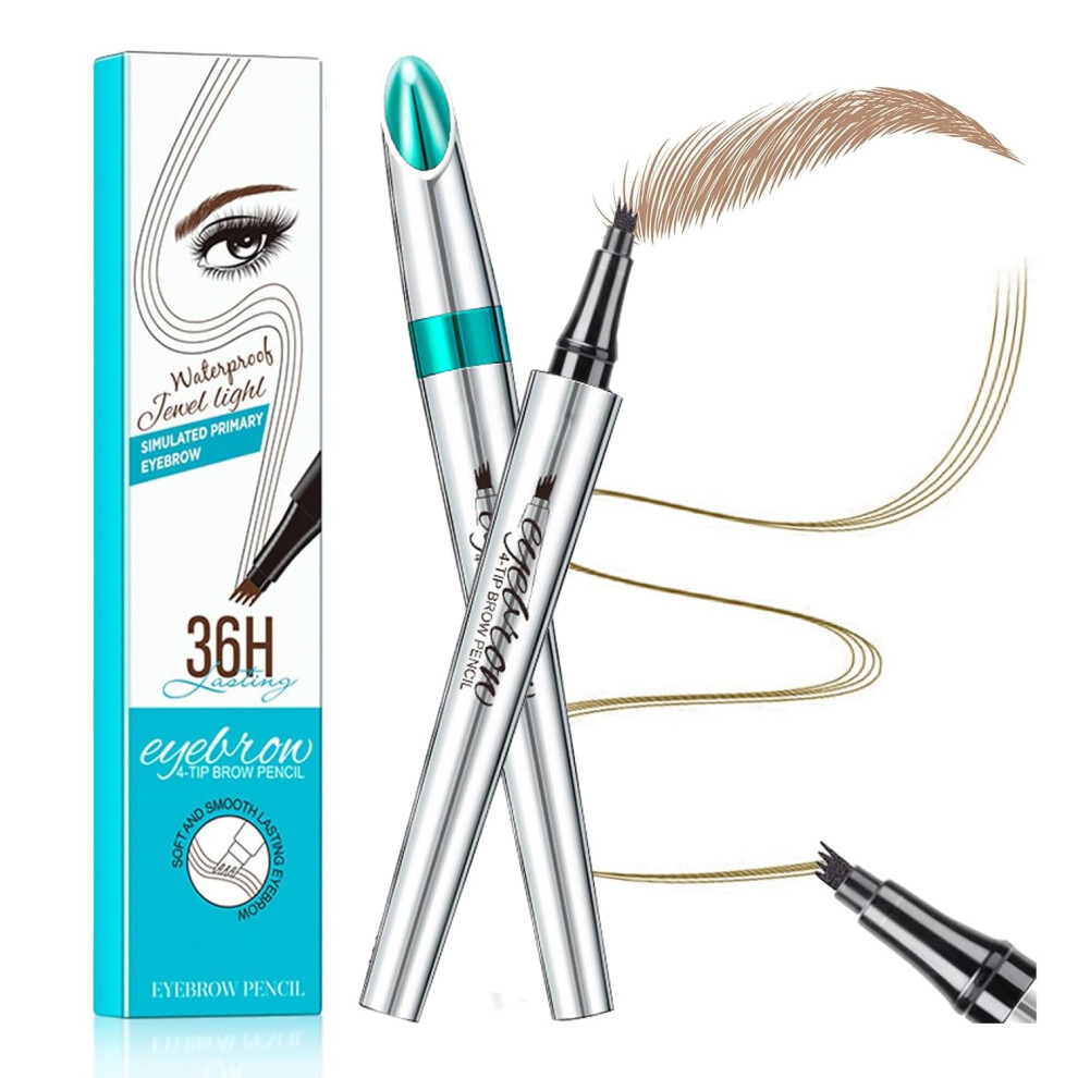 Brown Microblading Eyebrow Pen Waterproof Smudgeproof Fourtip Microfork Longlasting Light