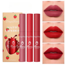 Matte Lipstick Set 3pcs Long Lasting Waterproof Strawberry Velvet Lip Gloss Gift for Women