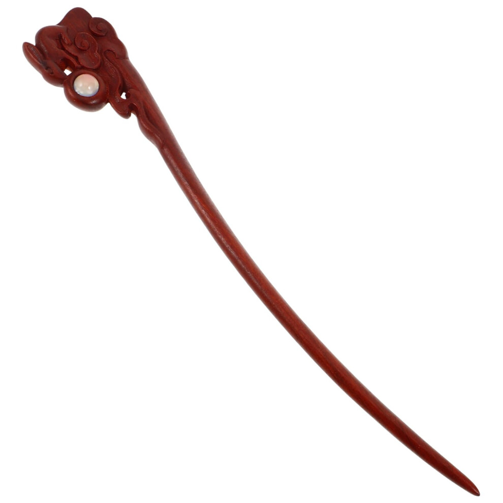 Red Sandalwood Chinese Hair Stick Vintage Wooden Hairpin for Long Hair Updo Styling
