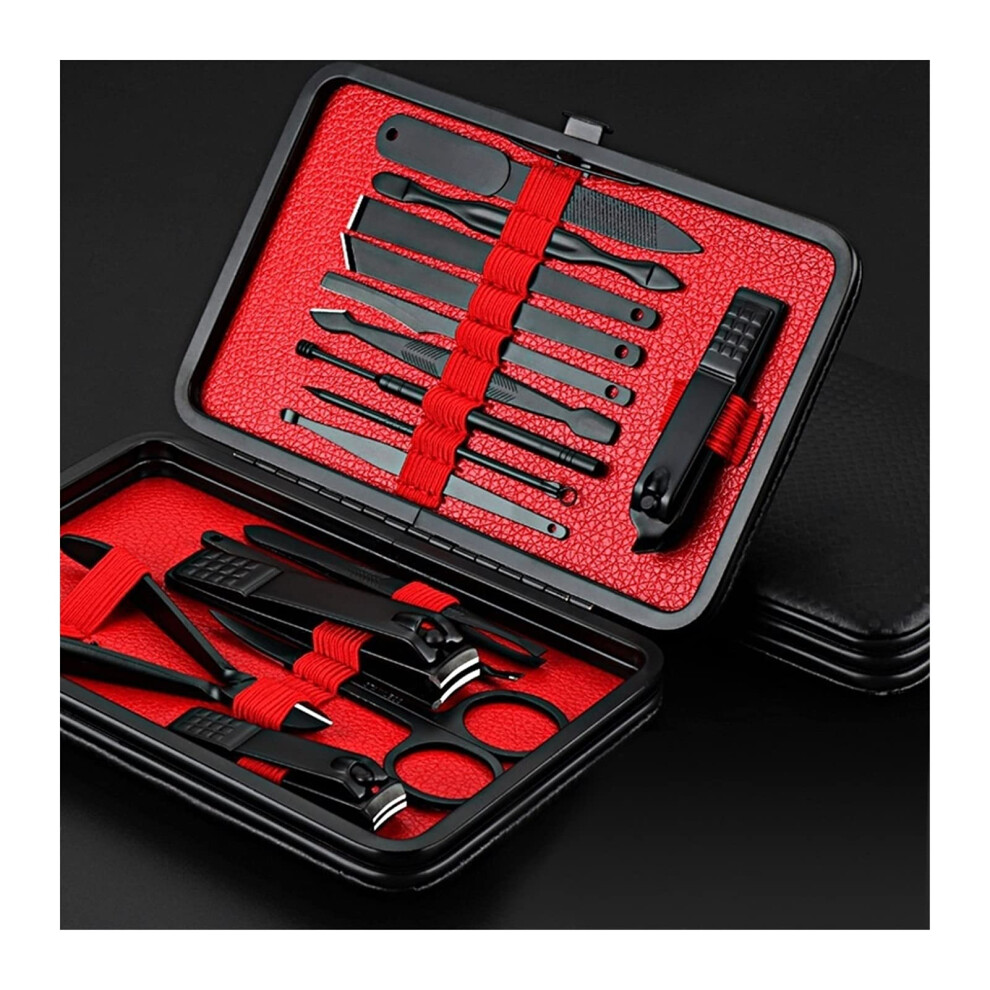 Black Professional Stainless Steel Nail Clippers Set 16Pcs Manicure Pedicure Kit For Fingernails And Toenails