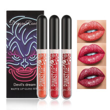 Liquid Glitter Lip Gloss Set 3PCS Diamond Shine Waterproof 24H Long Lasting Gothic Halloween Gift