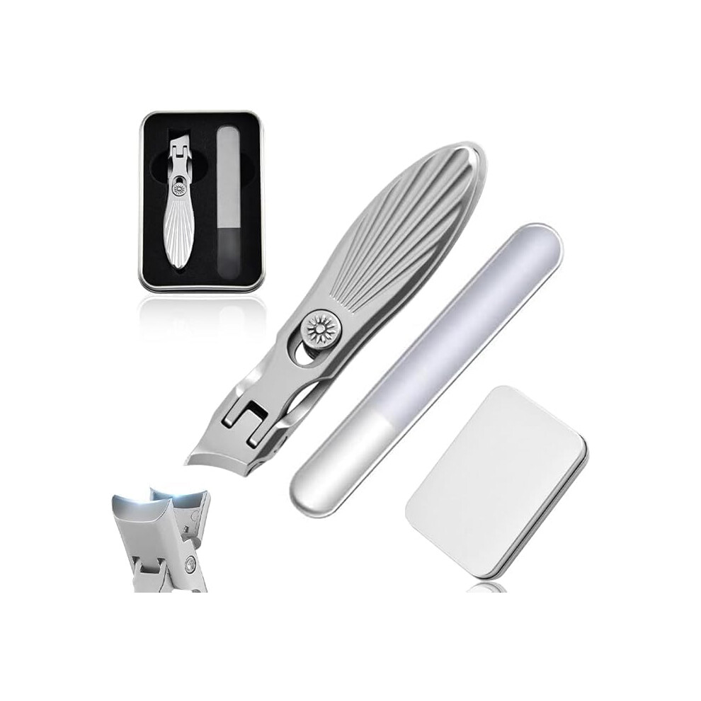 Silver Ultra Sharp Stainless Steel Nail Clippers For Thick Nails With Wide Jaw And Builtin Catcher