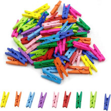 Multi-Useful Birchwood Mini Clothes Pins, Vividly Colored 100PCS Set, Wax-Coated for No-Rust Durability, Suitable for Laundry, Crafts, and More