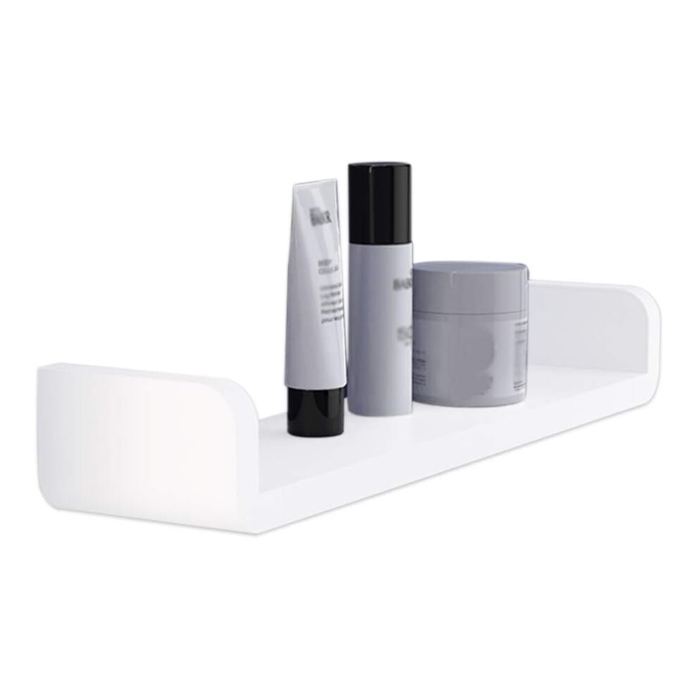 Elegant White Floating Shelf, Wall Mounted Damage-Free Plastic Storage Solution For Various Rooms, Featuring Automatic Drainage System And Minimalist 9423501314390