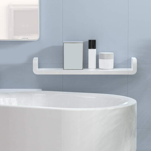 White Floating Shelf, Elegant Wall Mounted Storage Solution with Damage-Free Adhesive, Featuring Quick Drainage and a Stylish Plastic Design for Your 2
