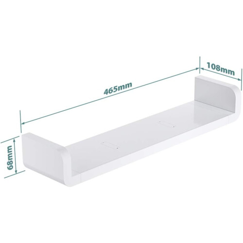 Elegant White Floating Shelf, Wall Mounted Damage-Free Plastic Storage Solution for Various Rooms, Featuring Automatic Drainage System and Minimalist 1