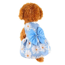 Female Puppy Dress for Summer, Soft Cotton Blend with Pearl Decoration, Adjustable Snap Buttons Dog Outfit with Floral Skirt Design for Small Breed