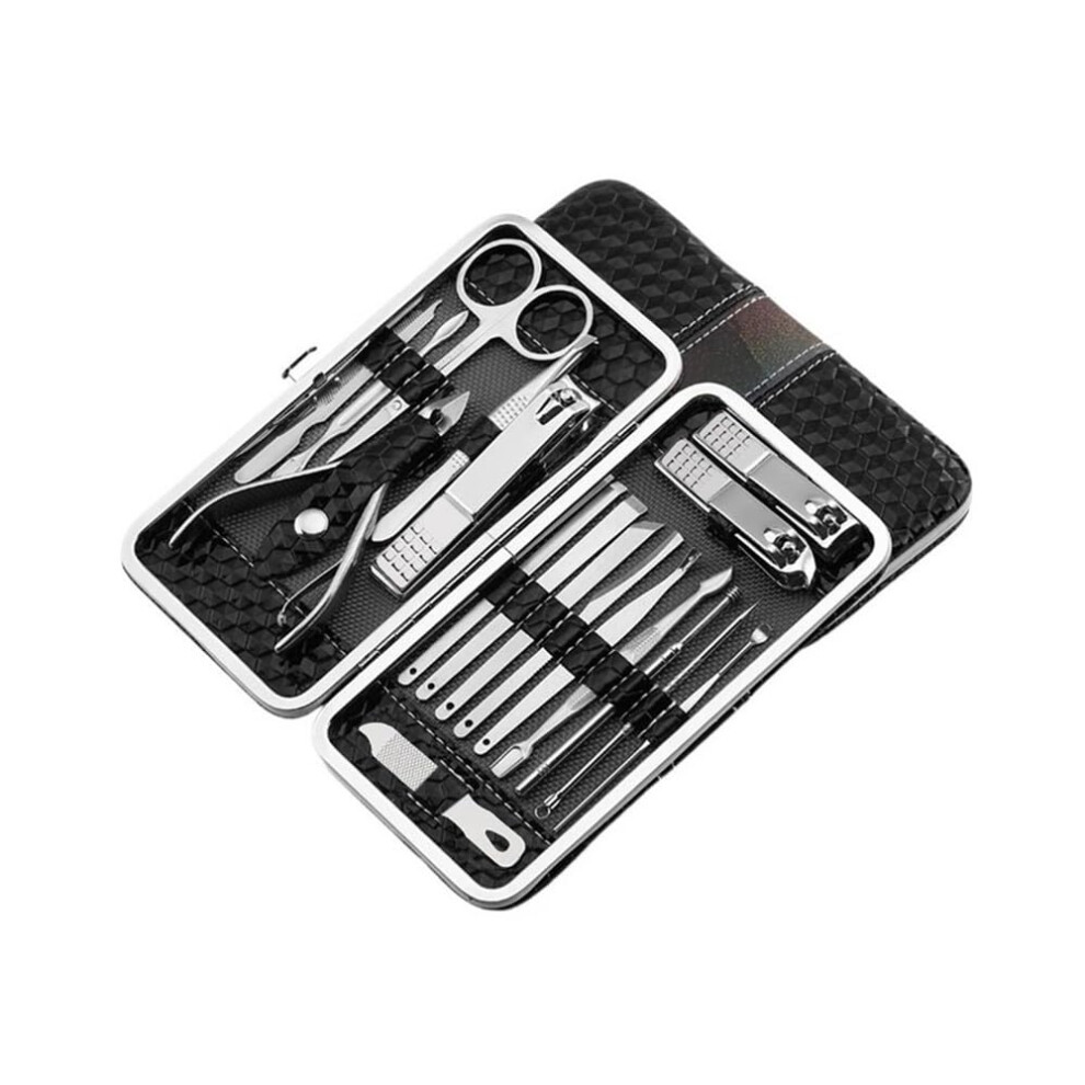 Nail Clippers Set 18 Piece Stainless Steel Manicure Pedicure Kit with Compact Travel Case Black