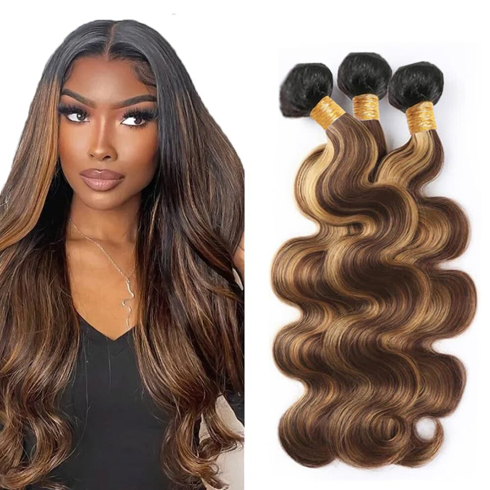 Unisex Brown Brazilian Body Wave Hair Bundles T1b/P427 Ombre Honey Blonde Virgin Human Hair Extensions 18 20 22 Inch
