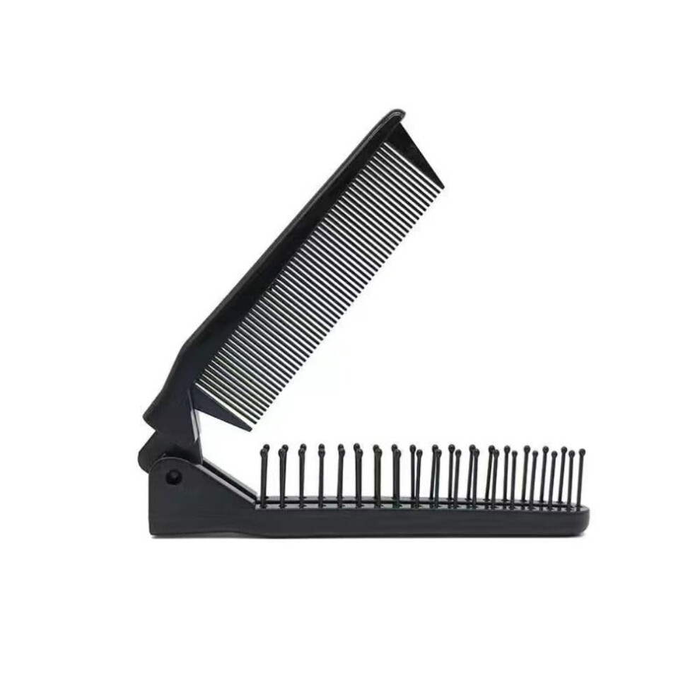 Folding Hair Comb with Dual Tooth Layout, Compact Foldable Pocket Comb for Travel Styling  Black