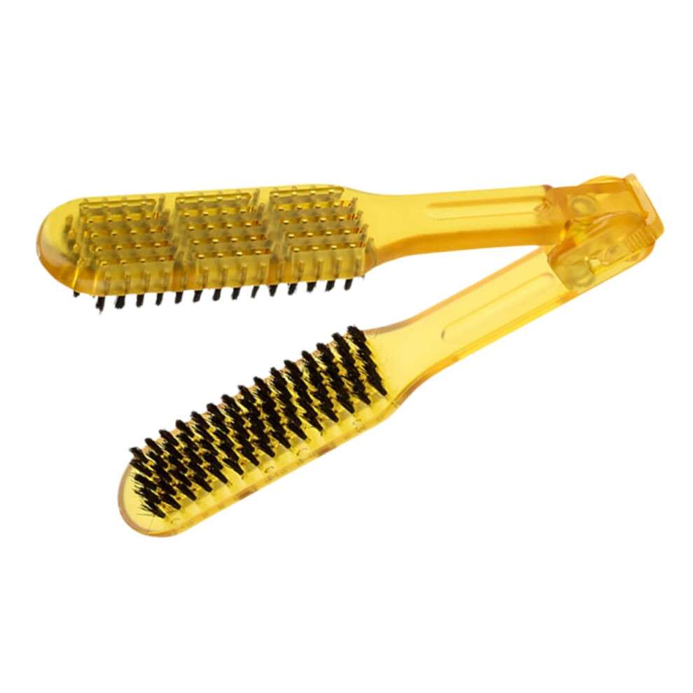 Hair Straightener Brush and Hair Straightening Comb with Dual Comb Design, Transparent, Lightweight for Travel, Yellow