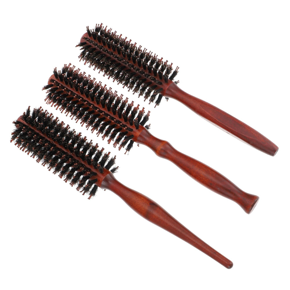 Boar Bristle Round Hair Brush Set with Ergonomic Wooden Handle for Blow Drying and Styling