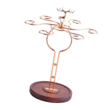 Wine Glass Holder with 6 Hooks Goblet Drying Rack Wood and Iron Countertop Storage Stand
