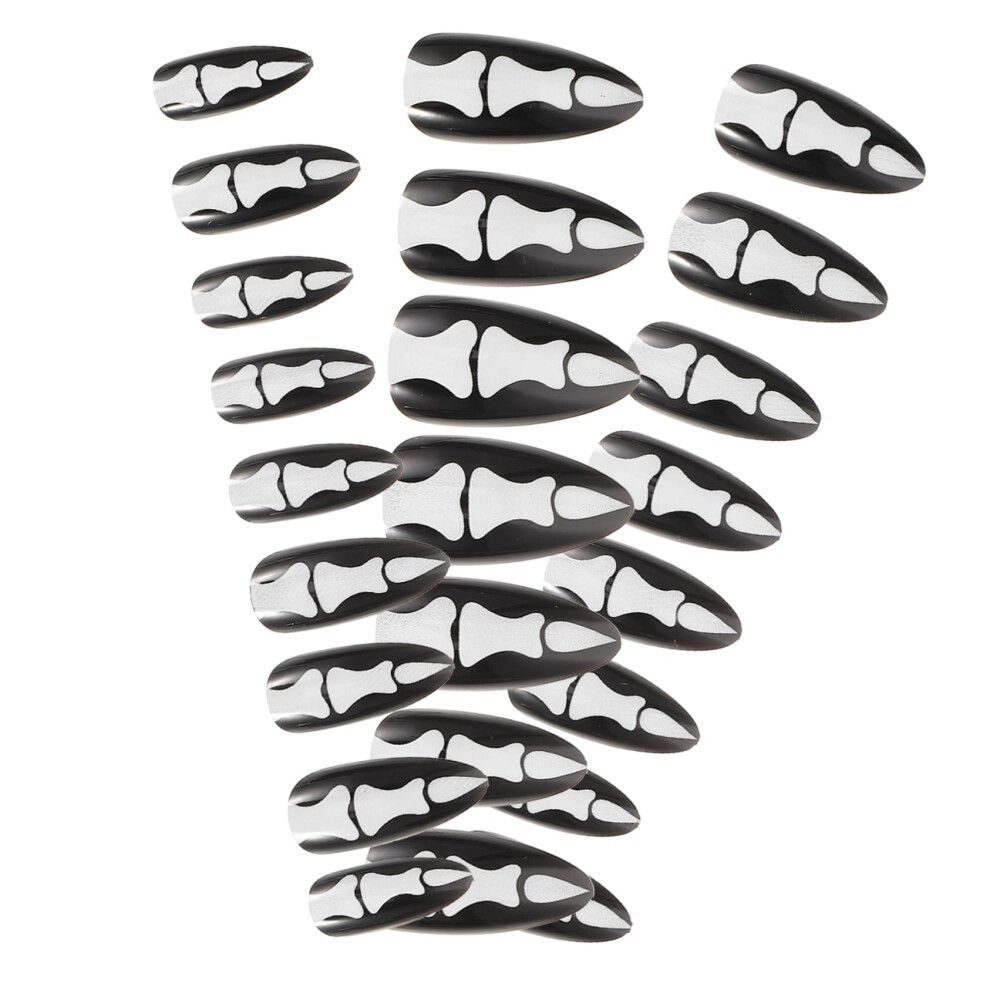 Gothic Fake Nails with Bone Design, 24Pcs Halloween Press On Nails, Easy GlueOn, LongLasting Wear