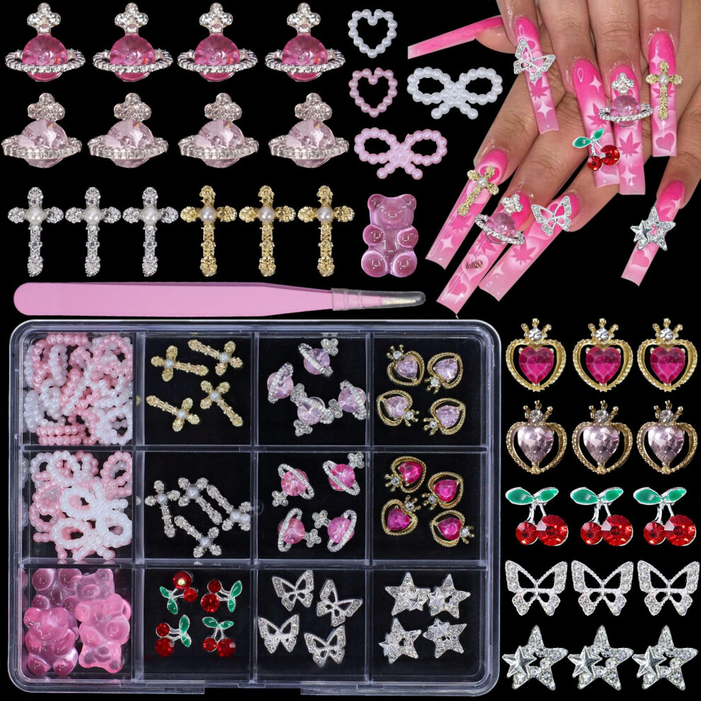 Gold/Silver 3D Nail Art Charms Kit With And Alloy Rhinestones, Multishape Nail Gems For Diy Manicure