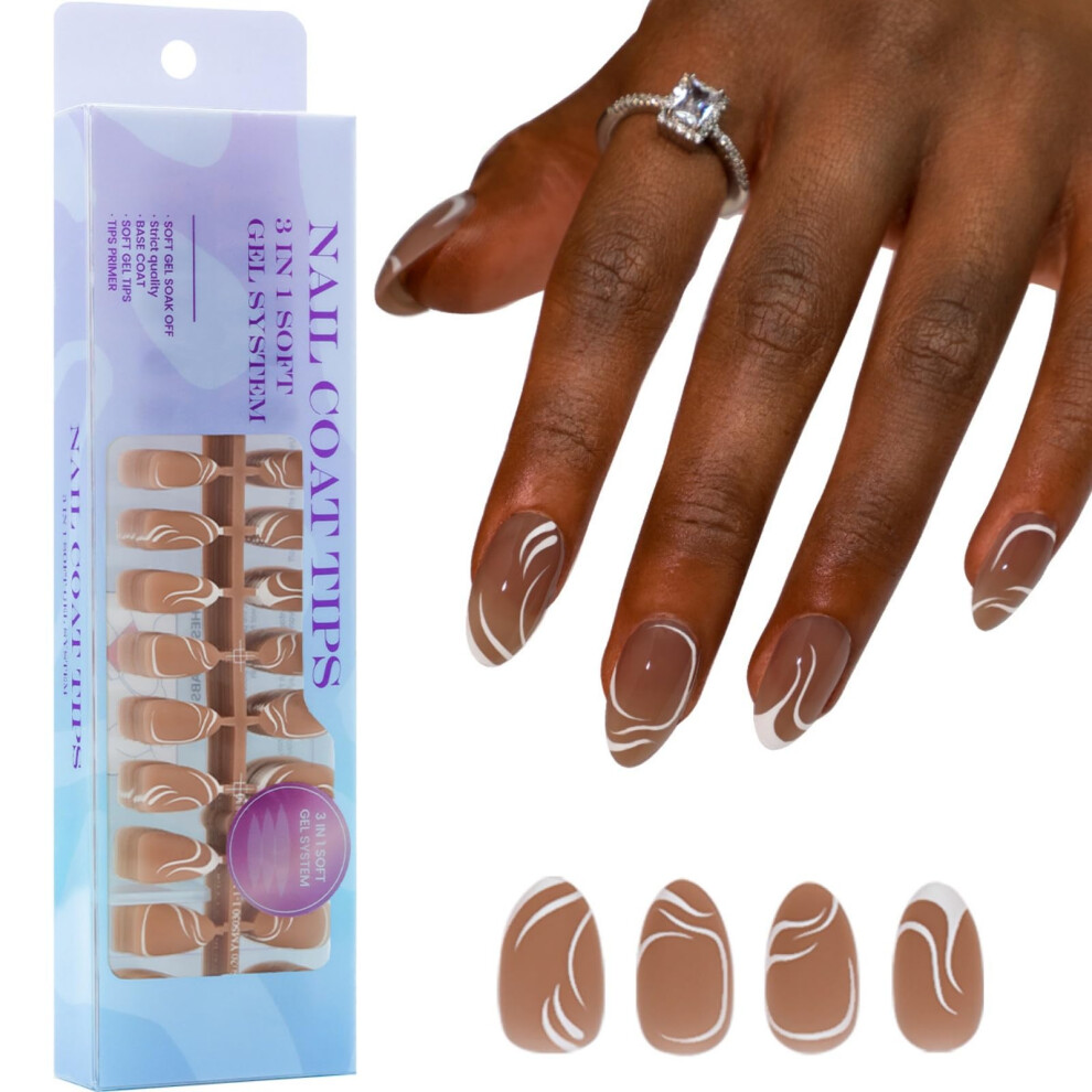 Press On Nails Soft Gel 3in1 French Tips with PreApplied Base Coat, Flexible and Lightweight