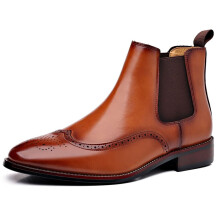 Men's Brown Leather Chelsea Boots with Brogue Detailing UK 7 Casual Dress Style