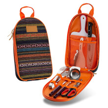 Travel Mess Kit for Outdoor Adventures, Stainless Steel Utensils with Durable Woven Cotton Bag, Fashionable Multicolored Pattern for Backpacking