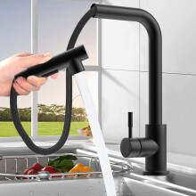 Matte Black Kitchen Faucet, Quick Set Up 360 Rotatable Pull-Out Spray, Premium Material for Hot Cold Water Mixer, 60cm Extendable Hose, Suitable