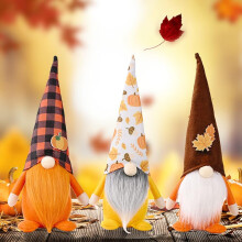 Gnomes à chapeau rayé citrouille en peluche, décoration de table scandinave, ambiance festive pour votre maison, ensemble de 3 pièces