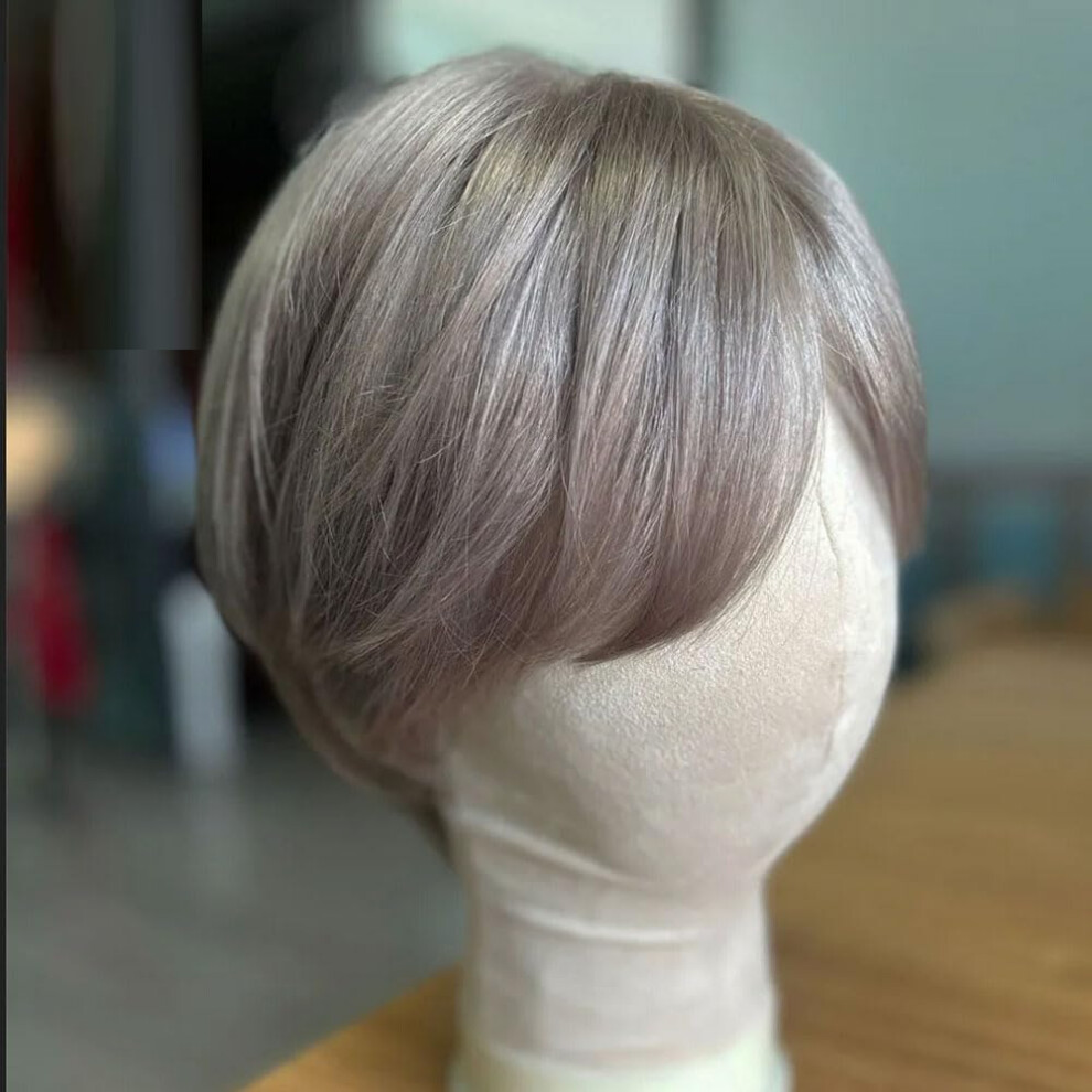 Men's Gray Pixie Cut Human Hair Wig Brazilian Remy Lace Front with Side Bangs