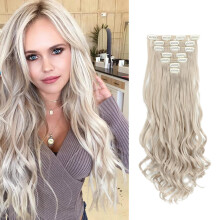 Ivory Blonde Clipin Curly Hair Extensions for Women, Synthetic Precurled Heatresistant Hairpiece