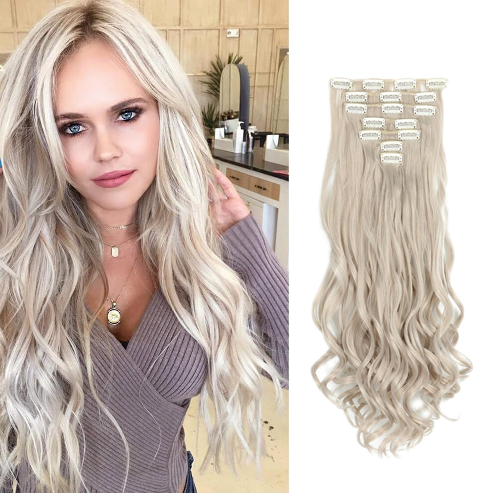 Ivory Blonde Clipin Curly Hair Extensions for Women, Synthetic Precurled Heatresistant Hairpiece