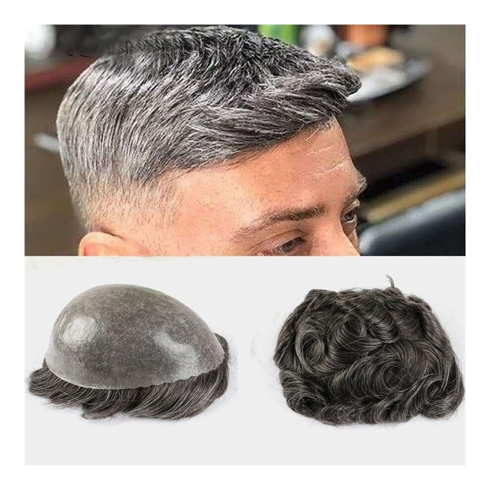 Unisex Men's Toupee 6X9 Indian Remy Human Hairpiece With Natural Hairline Thin Skin Pu Base