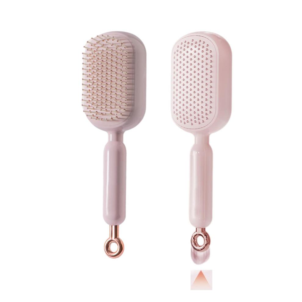 Pink Detangling Hair Brush With Fast Self Cleaning, Gentle Scalp Massage, Retractable Bristles,
