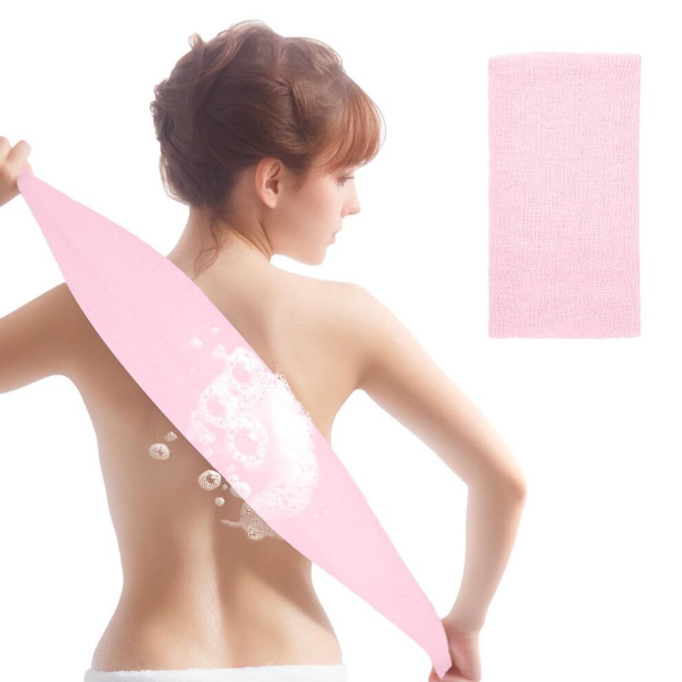 Extra Long Nylon Back Scrubber for Shower, QuickDry Exfoliating Bath Towel, Pink