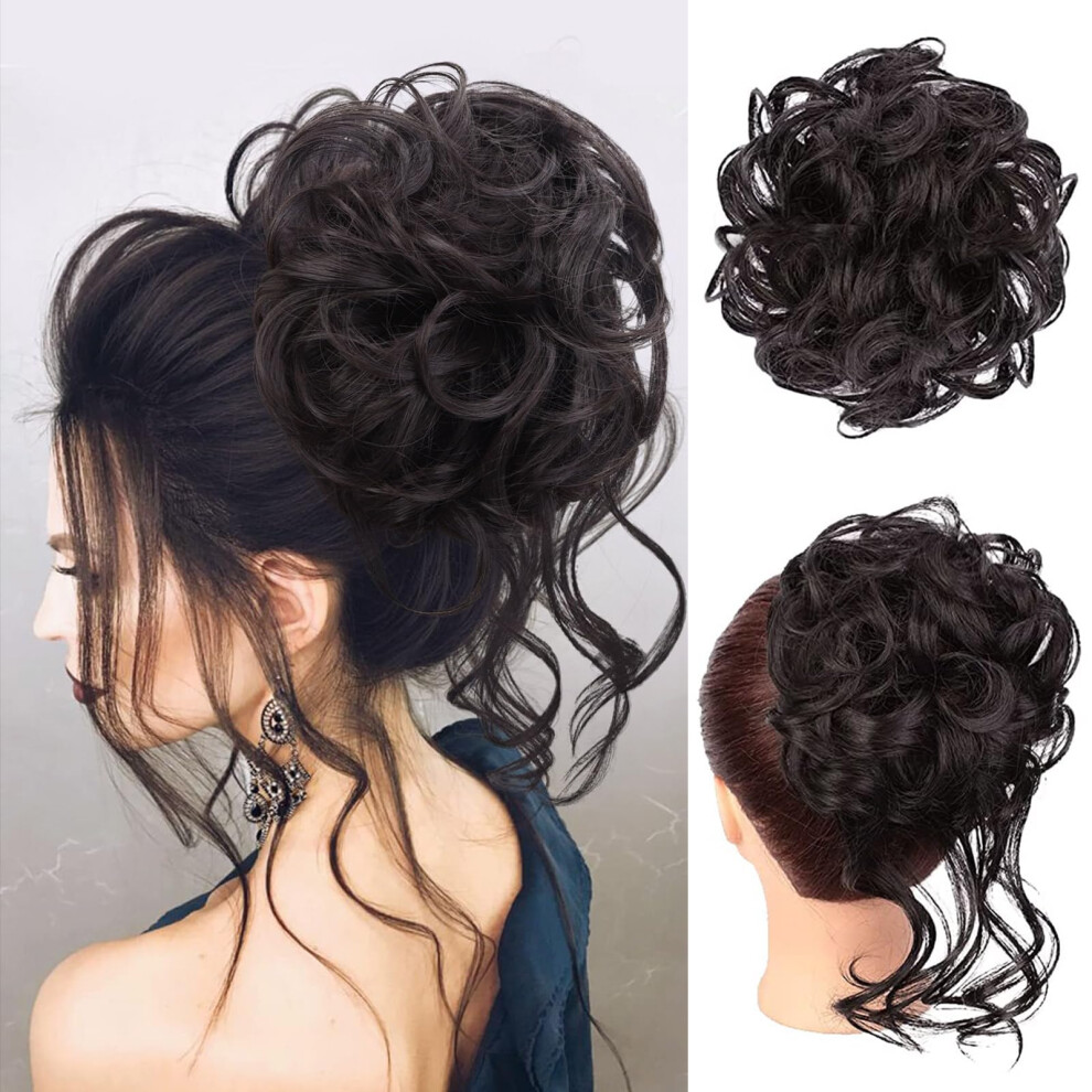 Messy Bun Hair Extensions with NaturalLook Volume Boost, Synthetic Hair Bun Scrunchie Darkest Brown 2PC