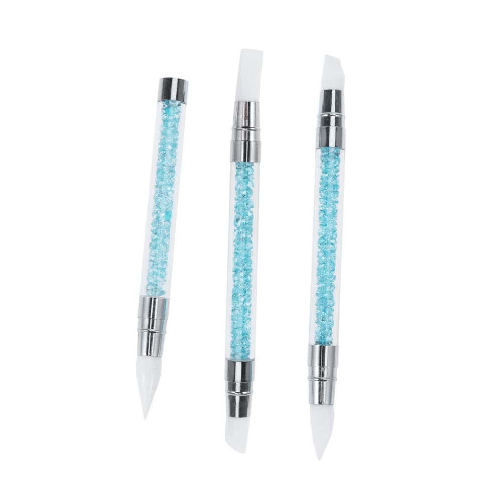 3pcs Dual Ended Nail Art Brush and Pen Set with Silicone Tip for Gel and Acrylic Nail Designs