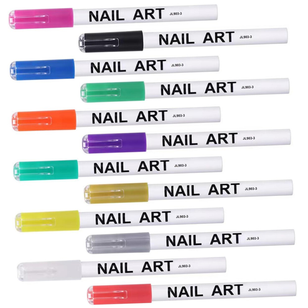 12pcs Nail Art Pens Set for Precise Line Drawing, Colorful Nail Painting Tools for Salon and Home