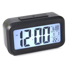 Digital Alarm Clock with Indoor Temperature, Large Display Digital Alarm Clock with Automatic Screen Illumination, Intelligent White Backlight with