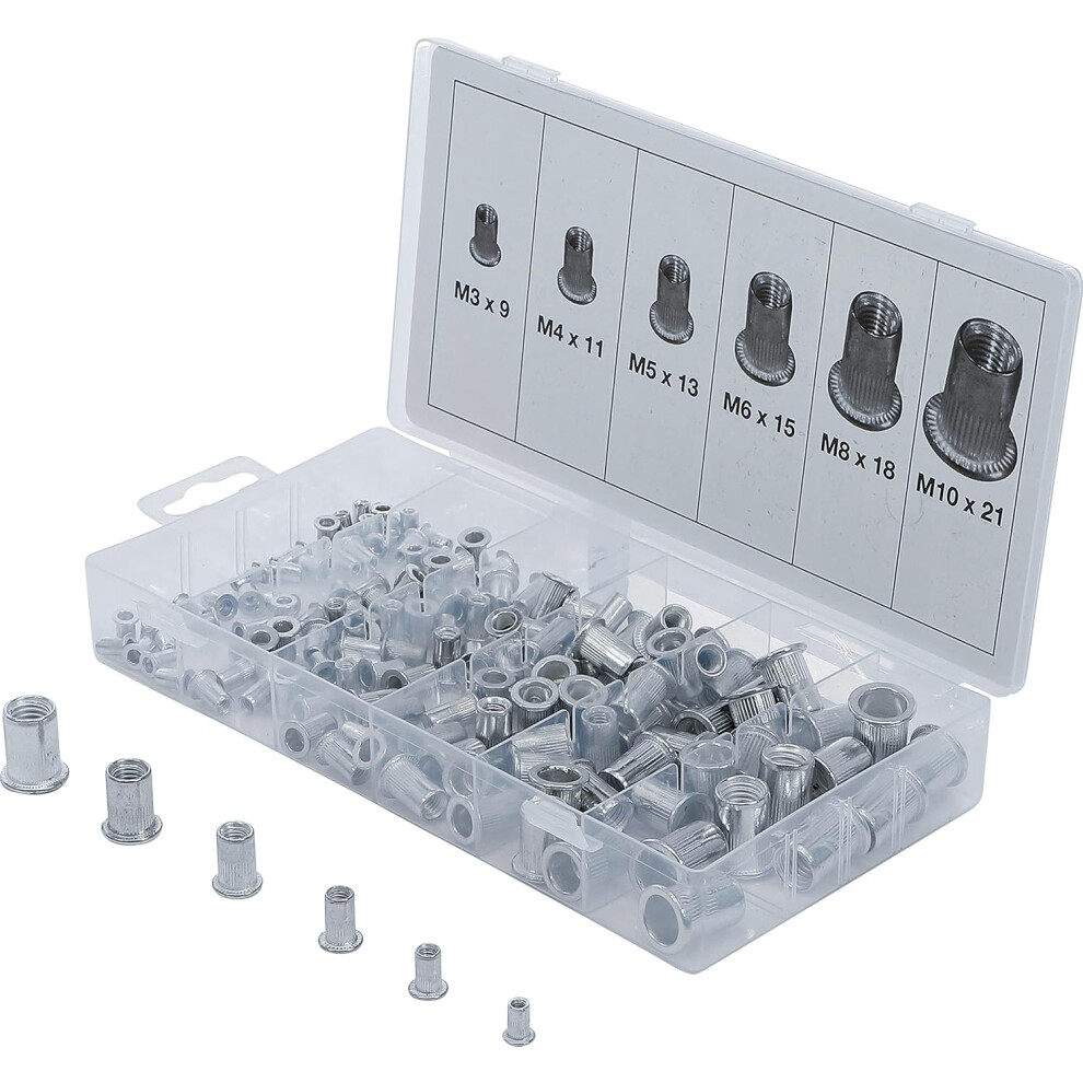 Rivnut Set For Automotive Furniture Decorations, Corrosion Resistant Aluminium Rivet Nut Assort Set, Flat Head Threaded Zinc Plated Rivetnut Insert 9004841078625